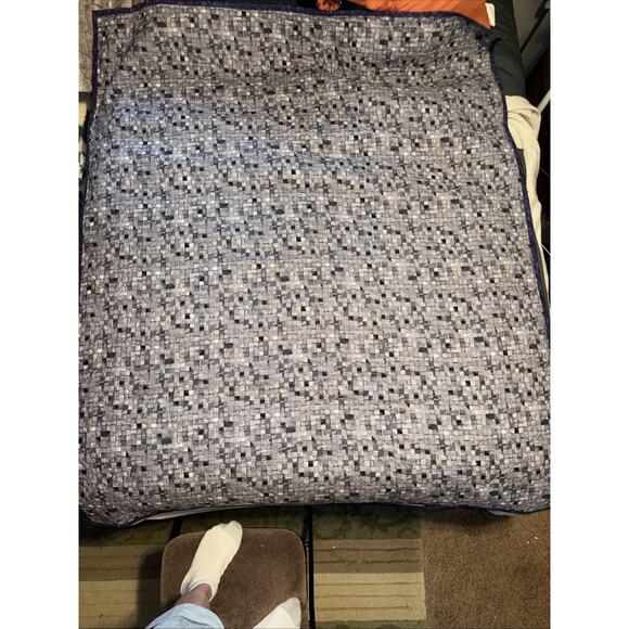 Handmade Modern 52x60 Quilt With Blue, Green And Gray Design. - Picture 7 of 11